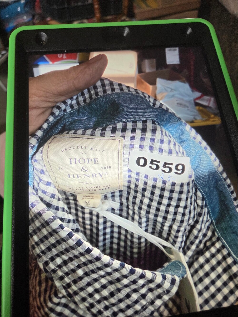 Hope & Henry Men’s Navy Gingham Dress Shirt